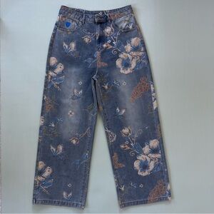 Wide Leg Flower Print Boyfriend Jeans Sz 30